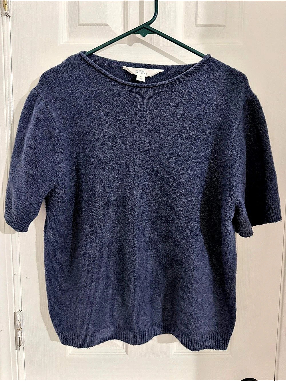 Market & Spruce Rolled Neck Knit Short Sleeve Sweater Blue XL